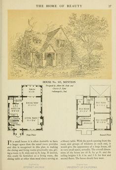 the home of beauty is shown in this old house plans book, which features floor plans and