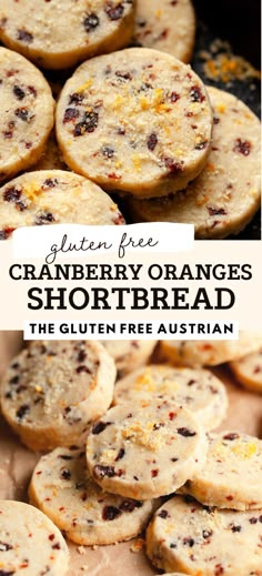 cranberry orange shortbread cookies with text overlay that reads gluten free cranberry orange shortbread