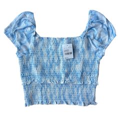 Lush Crop Top Smocked Shirt Blue Swirl Short Sleeve Square Neck. Nwt Please See Photos For Measurements And Details. Casual Blue Smocked Top For Summer, Blue Summer Top With Smocked Back, Blue Casual Smocked Top With Smocked Back, Casual Blue Smocked Top With Smocked Back, Blue Casual Smocked Top For Beach, Blue Casual Smocked Top For Vacation, Casual Blue Smocked Top For Beach, Casual Blue Smocked Top For Vacation, Casual Light Blue Smocked Top