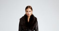 Dakota - Nour Hammour Designer Belted Outerwear For Fall, Chic Fur Coat With Padded Collar, Chic Faux Fur Leather Jacket With Trim, Luxury Belted Fur Coat For Fall, Chic Belted Leather Winter Jacket, Chic Formal Fur Coat With Faux Fur Lining, Elegant Winter Leather Jacket With Belt, Elegant Belted Leather Jacket For Winter, Chic Leather Fur Coat For Work