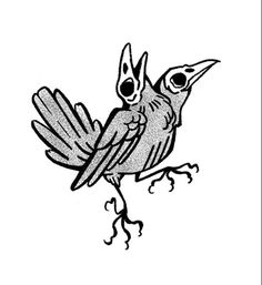 a black and white drawing of a bird