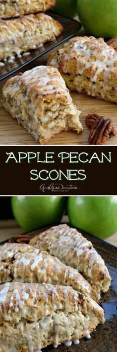 apple pecan scones with cinnamon glaze on top