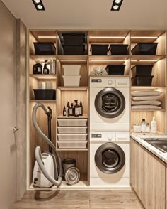 a washer and dryer in a small room