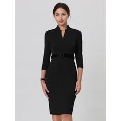 This dress can be a perfect addition to almost any outfit from formal to daily wear, great for work, meetings, offices, businesses, work, parties, cocktails, weddings, casual, everyday dressing, etc. Pair with a delicate necklace and heels for a chic office look. Comfortable and classic, this 3/4 sleeve sheath dress is perfect on its own or as a layer under a blazer or jacket. Solid Color Office Dress With 3/4 Sleeve, Solid Color 3/4 Sleeve Midi Dress For Work, Midi Dress For Workwear With 3/4 Sleeve, Solid Midi Dress With 3/4 Sleeve For Work, Midi Dress For Work With 3/4 Sleeves, Fitted Bodycon Dress With 3/4 Sleeve For Work, Office Lady Dress With 3/4 Sleeves For Work, Formal Office Lady Bodycon Dress, Formal Fitted Bodycon Dress With 3/4 Sleeve