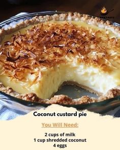 a close up of a pie in a pan on a table with text overlay