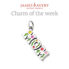 This sterling silver "Mom" charm is hand-painted with enamel flowers to celebrate the beauty of a mother's unconditional love. #GiftForMom #MomCharm #Mom #JamesAvery Silver Enamel Jewelry For Mother's Day, Hand-painted White Sterling Silver Jewelry, Hand Painted White Sterling Silver Jewelry, Sterling Silver Flower Charm Gift, Mother's Day Charms For Mom, Mother's Day Charms Gift For Mom, Silver Charms For Mother's Day Personalized Gift, Mother's Day Gift For Mom Charms, White Sterling Silver Charms For Gifts