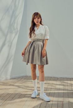 ▶Modern Hanbok Mini Wrap Skirt - Mini Candy sorbet 캔디셔벗 T1H06A057 Express a casual stylish outfit with this check pattern skirt. Designed in an all over check pattern print. It looks really simple and stylish. This piece is easy to coordinate for daily wear. This outfit is good for daily and date. ▶Size available  - For the detailed size, please refer to the table in the side menu attached with the picture. ▶Materials  - For more information on the mixing ratio of textiles, please refer to the table in the side menu attached with the picture. ▶MODEL SIZE  Tall: 163cm/5.3(ft)    The model is wearing size Free (one size).        TETEROT SALON business hours (Based on Korean time)    Monday-Friday from 11 a.m. to 5 p.m.    We can't answer because we are closed on Saturdays, Sundays, and holid Wrap Skort Outfit, Wrap Skirt Mini, Hanbok Skirt, Korean Time, Skirts Korean, Skort Outfit, Mini Wrap Skirt, Modern Hanbok, We Are Closed