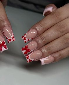 Nails With Bows, Aesthetic Nail Designs, Bow Nail Designs, Bow Nails, Vday Nails, Bow Nail, Aesthetic Nail, Hard Nails, Nail Designs Valentines