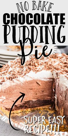 no bake chocolate pudding pie with text overlay