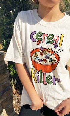 Funny Meme Tee, Cereal Killer T Shirt, Kidcore offensive Unisex T Shirts, Colorful Tee, Slogan T-Shirts, Shirts, 90s Graphic Tee, UNISEX A cute and adorable funny novelty t shirt that reads 'I can't afford a house'. This shirt will certainly make an impression with your friends and family or would make a wonderful birthday or christmas gift for your friend who loves the quirky tees. A classic unisex t-shirt that works well with any outfit.  Made of a heavier cotton with a double-stitched necklin Graphic T Shirts Aesthetic, Kidcore Shirt, Silly Tshirts, Kidcore Outfit, Silly Clothes, Silly Shirt, Cereal Killer, Funny Tee Shirts, Funny Graphic Tees