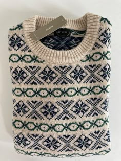 * J.Crew Fair Isle lambswool crewneck sweater * - New with tag. - Style# AF187. - Size: XS. - Color: Multicolor = Beige/Navy/Green.   - *****Reviews. - PRODUCT DETAILS: It's sweater weather (and it probably will be for a while). You pretty                                      much can't go wrong with one made from lambswool: It's soft,                                      warm and always a good decision when the temperature stars to                                       drop. J.Crew use it to knit an eye-catching Fair Isle pattern into this                                      crewneck.                                      - Lambswool. - Hand wash. - Import.                                                     **************************************** - Please see photos for details/measurem Fair Isle Sweater Knitting Patterns, Fair Isle Sweater Outfit, Fair Isle Sweater Pattern, Fairisle Sweaters, Modern Fair Isle, Whale Sweater, Scandinavian Sweater, Mountain Sweater, Knitting Colorwork