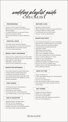 wedding guide | wedding guide check list | wedding music | wedding song ideas | wedding planning  | wedding day moments | wedding planning tools | wedding journey | wedding | plan in love Must Play Songs At Wedding Reception, Fun Wedding Playlist, Music Playlist For Wedding, Dance Order For Wedding Reception, Wedding Song Order, Music List For Wedding, Wedding Music Timeline, Music To Play Before Wedding Ceremony, Songs Needed For Wedding List Of