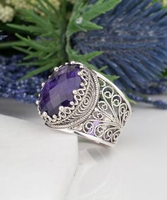 Amethyst Silver Ring Boho Oval Statement Ring 925 Sterling Silver Artisan Handcrafted Filigree Ring Handmade Women Jewelry, Rings for Women, Purple Cocktail Ring, Purple Stone Ring Material: 925 Sterling Silver (NICKEL FREE) Gemstone: Amethyst 13x18 mm 8 ct. FREE, FAST AND TRACKABLE SHIPPING FOR ALL EU COUNTRIES AND USA. COMES WİTH VELVET POUCH AND LUXURY GİFT BOX. The handcrafted rings design makes a dramatic fashion statement with Amethyst Gemstone. The amazing detail of our designs are such a Bohemian Oval Amethyst Ring For Anniversary, Bohemian Amethyst Gemstone Ring For Anniversary, Bohemian Sterling Silver Jewelry With Accent Stones, Bohemian Silver Rings With Accent Stones, Bohemian Amethyst Ring As A Gift, Bohemian Oval Jewelry With Accent Stones, Purple Rings With Intricate Design For Gift, Bohemian Amethyst Jewelry For Anniversary, Bohemian Amethyst Ring For Anniversary