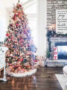 a decorated christmas tree in a living room