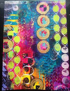 an abstract painting with circles and dots on it