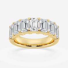 5 ctw Emerald Lab Grown Diamond Seven Stone Anniversary Band 14K Yellow Gold, FG, SI1 Emerald Cut Wedding Band, Future Engagement Rings, Emerald Cut Moissanite, Wedding Anniversary Rings, Half Eternity Band, Emerald Stone, Anniversary Bands, Ring Diamond, Emerald Cut Diamonds