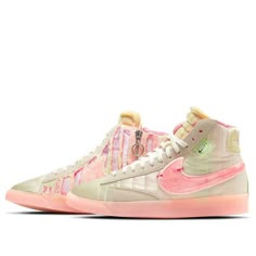 Celebrate the Spring Festival in style with the Nike Blazer Mid Rebel, featuring a vibrant Coconut Milk, Pink Tint, and green colorway inspired by traditional Chinese art. This mid-top silhouette boasts a durable leather and textile upper, an oversized Swoosh logo, and an asymmetrical lacing system for a unique look. The comfortable foam midsole and rubber outsole provide support and traction, making these sneakers perfect for any occasion. (SNKR/Skate/Mid Top/Women's/Non-Slip/Wear-resistant) High Top Tennis Shoes, Festival Shoes, Preppy Shoes, Nike Blazer Mid, Nike Blazers Mid, Cute Nike, Cute Nike Shoes, Sport Shoes Women, Cute Nikes