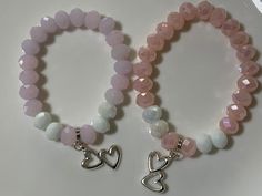 BFF bracelets️ pink and purple hearts charm, 2 bracelets 2 Bff, Bracelets Bff, Bracelets Pink, Bff Bracelets, Purple Hearts, Purple Heart, Pink Bracelet, Pink And Purple, Charm Bracelets