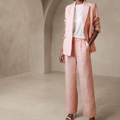 Luxurious Palma Straight Leg Linen Pants Pink Suits, Black Friday Fashion, Boy Silhouette, Wide Leg Linen Trousers, Pleated Pant, Women Blazers, Linen Pant, Linen Suits, Petite Shorts