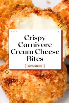 crispy carnivor cream cheese bites on a white plate with text overlay