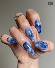 Marble Effect Nails, Bold Nail Colors, Nails Acrylic Blue, Beachy Nail Designs, Watercolor Nail Art, Nail Art Bleu, Romantic Nail Art, Fourth Of July Nails