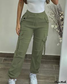 Olivia Mark - Versatile Drawstring Pants with Functional Pocket Design Pocket Cargo Pants, Workwear Trousers, Casual Bottoms, Bodycon Dress With Sleeves, Chic Type, Skirt Shorts, Pants Fabric, Jeans Skirt, Long Trousers