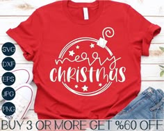 a red t - shirt with the words merry christmas written in white ink on it