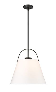 a light fixture with a white shade hanging from it's center point on an isolated ceiling