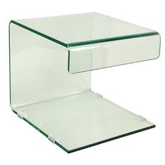 an acrylic shelf with glass shelves on the top and bottom for storing items