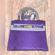 Designer Purple Croc Style Handbag, W Strap-Handbag-Shoulder Bag Or Crossbody 12.5” Tall 11” Wide 5” Deep Purple Handheld Shoulder Bag For Travel, Elegant Purple Satchel For Errands, Purple Top Handle Shoulder Bag For Daily Use, Purple Satchel With Top Carry Handle For Everyday, Purple Satchel Box Bag For Everyday Use, Purple Rectangular Bag For Everyday Use, Purple Handheld Satchel For Daily Use, Purple Handheld Satchel For Travel, Purple Handheld Satchel With Detachable Strap