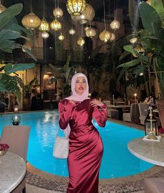 Samra Satin Dress in Burgundy – Hijabglamour Birthday Outfits For Hijabis, Stain Dress Hijab, Satin Dresses Long Hijab, Birthday Dress Modest, Hijabi Satin Dress, Hijabi Silk Dress, Modest Birthday Dress, Hijabi Birthday Outfit, Hijabi Evening Dresses