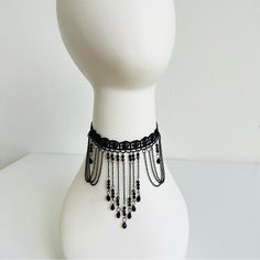 Black Crochet Lace Beaded Waterfall Cascading Beaded Boho Choker Necklace One Size Nwt Boho Goth Emo Grunge Coachella Alt Vintage Victorian Coquette Rave Festival Lace Crochet Beaded Embellished Clasp Back Elegant Beaded Fringe Jewelry For Festivals, Black Dangle Jewelry With Beaded Fringe, Adjustable Beaded Dangle Necklaces For Party, Adjustable Dangle Beaded Necklaces For Party, Adjustable Beaded Dangle Necklace For Party, Elegant Black Beaded Chain Choker, Elegant Beaded Dangle Necklaces For Festivals, Elegant Adjustable Beaded Necklaces With Fringe, Adjustable Black Beaded Chain Choker