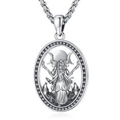 PRICES MAY VARY. This Hecate pendant made of 925 sterling silver, is the perfect symbol of Hecate's power and wisdom. With its intricate design, it captures the essence of the triple goddess, embodying strength, intuition, and protection. A must-have for any Hecate devotee or lover of goddess jewelry. CHAIN LENGTH：20"+2" extender = 56 cm | PENDANT WEIGHT：Approximately 3.8 Grams | PENDANT HEIGHT：1.43" = 36.5 mm | PENDANT WIDTH: 0.8" = 20.5 mm | LOBSTER-CLAW CLOSURE | Adjustable length chain, conv Spiritual Silver Necklace With Engraving Option, Triple Goddess Jewelry, Triple Goddess Necklace, Moon Goddess Jewelry, Moon Goddess Necklace, Pagan Necklace, Wiccan Necklace, Pentagram Necklace, Spiritual Necklace