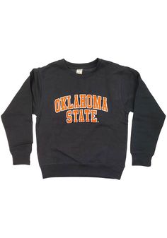 Let your little fan feel like one of the team in this Oklahoma State Cowboys Youth Black Arched Wordmark Crew Sweatshirt! They'll love showing off their pride in this OSU Cowboys Crew Neck Shirt, which features a team graphic applique. Fall Streetwear Tops With Elastic Cuffs, Black Tops With Ribbed Cuffs For Game Day, Collegiate Black Letter Print Sweatshirt, Black Letter Print College Sweatshirt, Black Varsity Tops For Spring, Black College Style Sweatshirt With Letter Print, College Style Black Sweatshirt With Letter Print, Winter Cotton Tops With Elastic Cuffs, Black Varsity Tops With Ribbed Cuffs