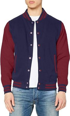 Urban Cotton Varsity Jacket With Long Sleeves, Casual Brown Hooded Varsity Jacket, Fall Varsity Cotton Outerwear, Varsity Cotton Outerwear With Pockets, Varsity Cotton Outerwear For Fall, Hooded Cotton Varsity Jacket For College, Cotton Varsity Jacket With Pockets For College, Cotton Varsity Jacket For Fall With Long Sleeves, Navy Cotton Varsity Jacket With Long Sleeves