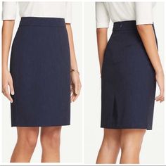 Ann Taylor Factory Blue Pencil Skirt New With Tags Size 8 Zipper In Back First Picture Is From Website Blue Pleated Skirt For Work, Fitted Blue Mini Skirt For Work, Blue Fitted Pencil Skirt For Workwear, Blue Pencil Skirt For Office, Fitted Blue Pencil Skirt For Work, Navy Fitted Bottoms With Lined Skirt, Blue Stretch Mini Skirt For Workwear, Fitted Navy Bottoms With Lined Skirt, Fitted Blue Mini Skirt For Office