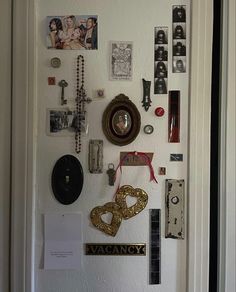 a white door with many different items on it