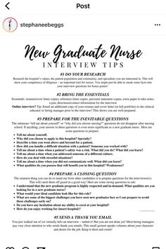 the new graduate nurse interview tips page is shown on an iphone screen, and it appears to be filled with information