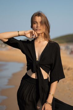 Bali Wrap Top Black - The Handloom Cardigan Street Style, Cardigan Ideas, Creative Lifestyle, Sustainable Shopping, Tie Styles, Gold Stripes, Mens Fashion Trends, Wide Sleeves, Cut Off Shorts