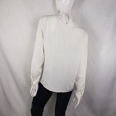 "By KB Lawrence, off white blouse with lace collar bib. Tagged 10/L. 21\" across 25\" long 23\" sleeves * Please review all shop policies before completing transaction. All sales final. No returns or exchanges. Price is final. * Bundle up for combined shipping. * Instagram @vintagerunsdeepshop" Fitted White Tie Neck Blouse, White Fitted Tie Neck Blouse, Fitted Blouse With Peter Pan Collar, Classic White Blouse For Fall, White Tie Neck Blouse For Formal Occasions, Cream V-neck Blouse For Formal Occasions, White Long Sleeve Top For Formal Occasions, Off-white Long Sleeve Blouse For Fall, Off White Long Sleeve Blouse For Fall