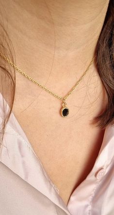 Onyx Necklace Solid Gold Necklace for Women Gemstone Pendant - Etsy Elegant Gold Plated Oval Necklace, Elegant 14k Gold Charm Necklace With Oval Pendant, Black Oval Link Chain Necklace As Gift, Elegant Oval Pendant Necklace With Tarnish Resistance, Elegant Oval Pendant Necklace Tarnish Resistant, Elegant 14k Gold Oval Pendant Charm Necklaces, Elegant Black Jewelry With Cable Chain, Elegant Tarnish Resistant Oval Pendant Necklace, Elegant Gold Plated Oval Pendant Necklaces