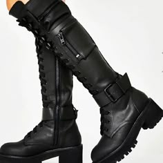 Introducing Techwear Boots – your must-have accessory for making a statement this season! Crafted with high quality materials and with a unique zipper design, these knee-high boots are the perfect combination of edgy fashion and modern style. Inspired by geek-chic goth aesthetics, these boots will bring an undeniable cool factor to your wardrobe. The chunky heel makes them comfortable to wear all day, while the pockets add a utilitarian touch that speaks to today’s trendsetters who want both for Techwear Boots, Knee High Combat Boots, Womens Thigh High Boots, Heel Combat Boots, High Boots For Women, Platform Combat Boots, Knight Boots, Women Platform Shoes, Platform Heels Chunky