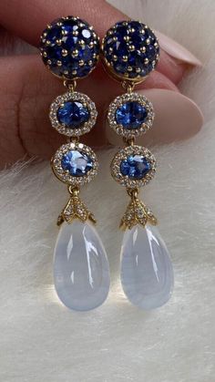 925 Sterling Silver Dangle Earrings Blue Sapphire Art Deco White Women Jewelry Money Crown, Real Diamond Earrings, Fancy Jewellery Designs, Turkish Jewelry, Fancy Jewellery, Gold Earrings Designs, Silver Dangle Earrings, Jewelry Lookbook