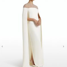 I Wore This Dress Once. White Embellished Dress With Cape Sleeves, Luxury Dresses With Cape Sleeves, Luxury Wedding Dress With Cape Sleeves, White Gala Dress With Cape Sleeves, Luxury Sheath Wedding Dress, White Gown With Cape Sleeves For Evening, Elegant Maxi Dress With Cape Sleeves For Wedding, Luxury White Maxi Evening Dress, Elegant Cape Sleeve Maxi Dress For Wedding