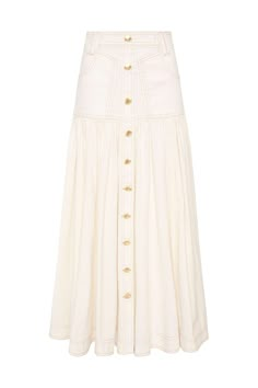 Belmond Denim Midi Skirt | White | Aje – Aje World Aje Skirt, Wedding Skirts, Elegant Skirts, Drop Waist Skirt, Panel Skirt, Fashion Garments, Designer Skirts, Skirts Denim, Textured Skirt