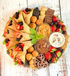 an assortment of desserts arranged in a circle