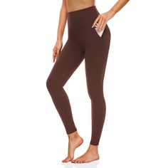 PRICES MAY VARY. 92% Polyester，8% Spandex Imported ✅ SOFT & NON SEE-THROUGH FABRIC - You will love our leggings once you put them on and experience a perfect combination of softness and stretchiness. They are made from 92% polyester and 8% Spandex to give you freedom of movement no matter what you’re doing. These 4 way stretch and super soft leggings will gently caress your lower half like a second skin. High-quality materials require better care and hand washing is recommended. ✅ YOGA PANTS WIT Solid Non-stretch Leggings With Pockets, High-waisted Brown Workout Leggings, High Waist Brown Workout Leggings, High Waist Brown Leggings For Workout, Brown High Waist Workout Leggings, High Waist Brown Yoga Leggings, Brown High Waist Yoga Leggings, High Waist Brown Yoga Pants, Brown Sports Bottoms