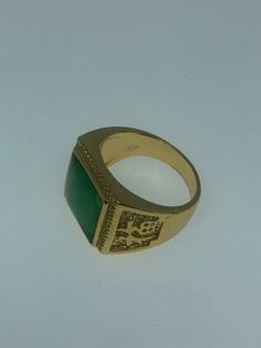 Large green nephrite jade Ornate German Silver Vintage ring, does not tarnish, NOT sterling Has Chinese lettering for luck on the sides. Sizes 8, 10 or 11 My jeweler can custom re size for a $20 fee All rings are shipped in a nice gift box. Check out our over a THOUSAND great reviews!!! Engraving is $4 per letter and is not always perfect depending on the piece. It can take a few days if the jeweler is busy. This is payable to Paypal Judithsltd@gmail.com This is "fun jade" Color enhanced stone. Classic Green Emerald Ring For Collectors, Green Rectangular Signet Ring For Formal Occasions, Classic Green Signet Ring For Gift, Symbolic Green Gemstone Jewelry, Green Signet Ring With Polished Finish For May Birthstone, Collectible Green 14k Stamped Jewelry, Green 14k Stamped Signet Ring As Gift, Formal Green Engraved Signet Ring, Green 14k Stamped Signet Ring, Perfect For Gifts