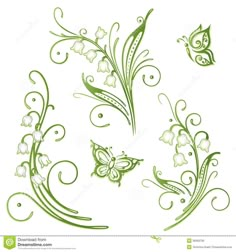 green floral design with butterflies and swirls