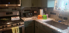 the kitchen counter is clean and ready to be used for cleaning or other things in the house